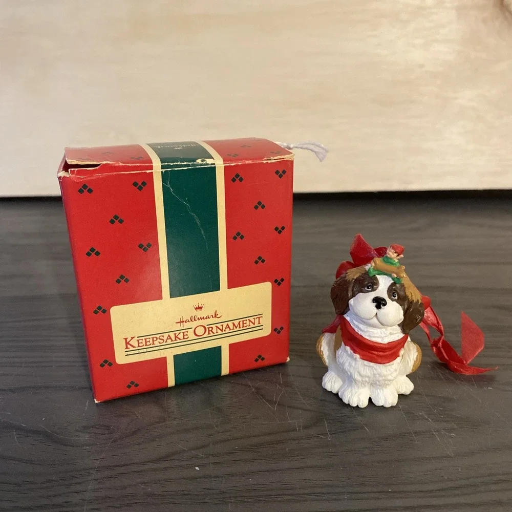 Hallmark 1986 PUPPY'S BEST FRIEND Ornament Vintage St Bernard Dog & Elf